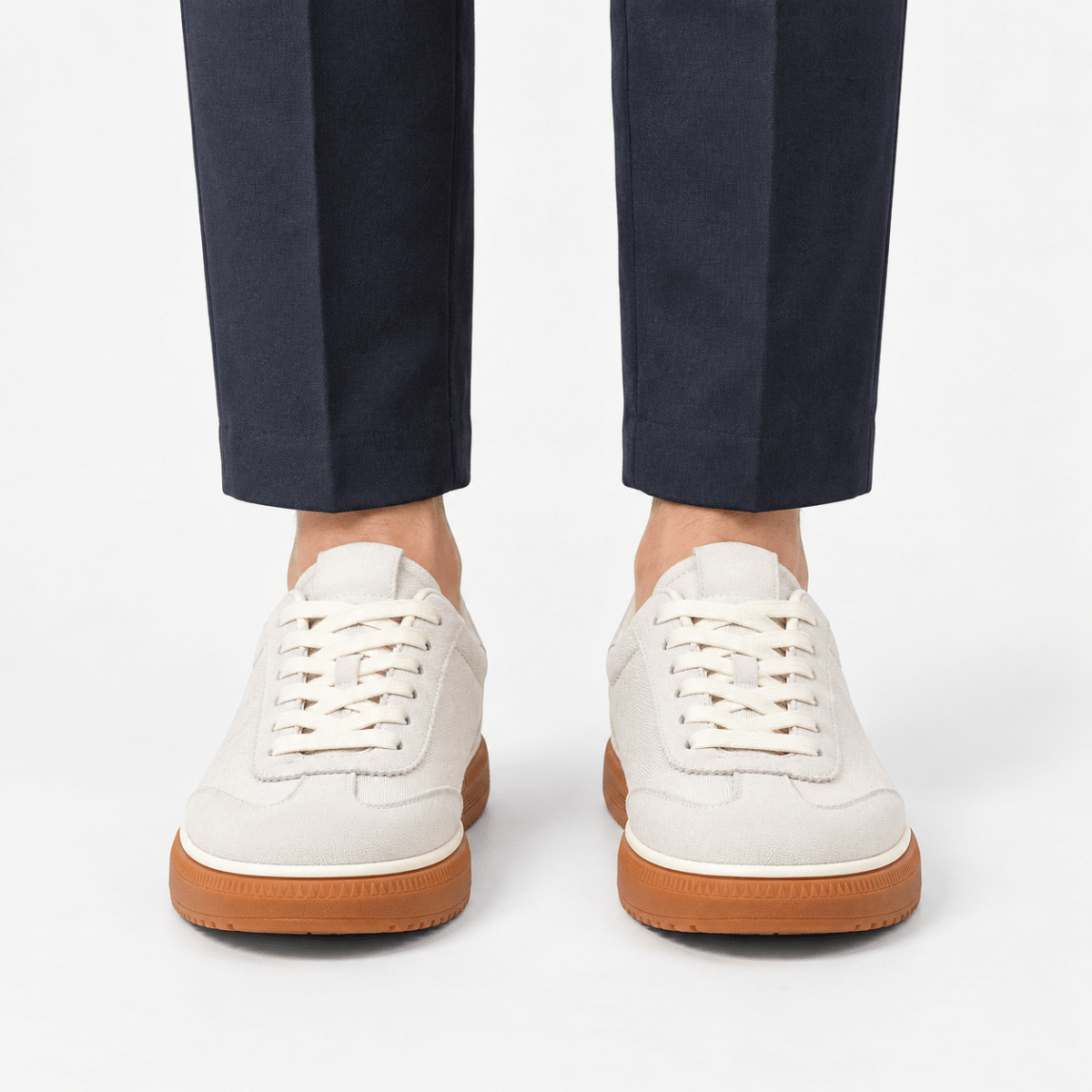 Leather low top sneakers with chunky gum soles - AntoniosClothing - White