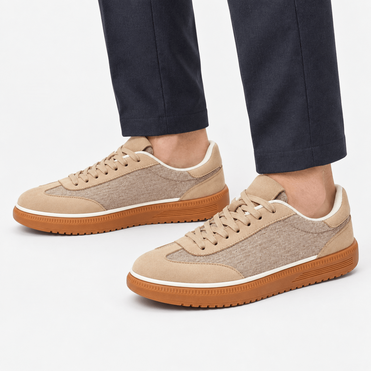 Leather low top sneakers with chunky gum soles - AntoniosClothing - Sand