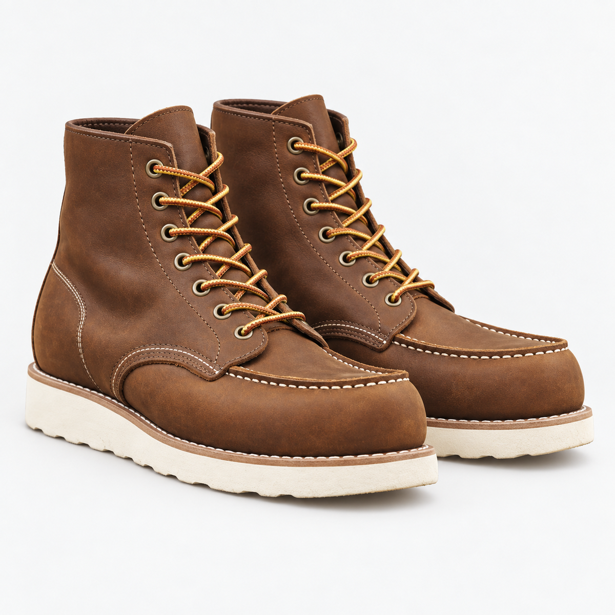 Leather moc toe wedge sole boots in brown, product cover