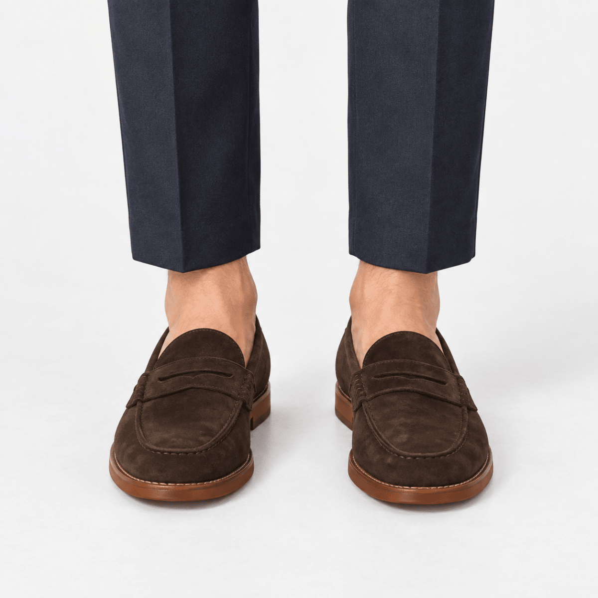 Leather penny loafers with contrast soles - AntoniosClothing - Dark brown suede