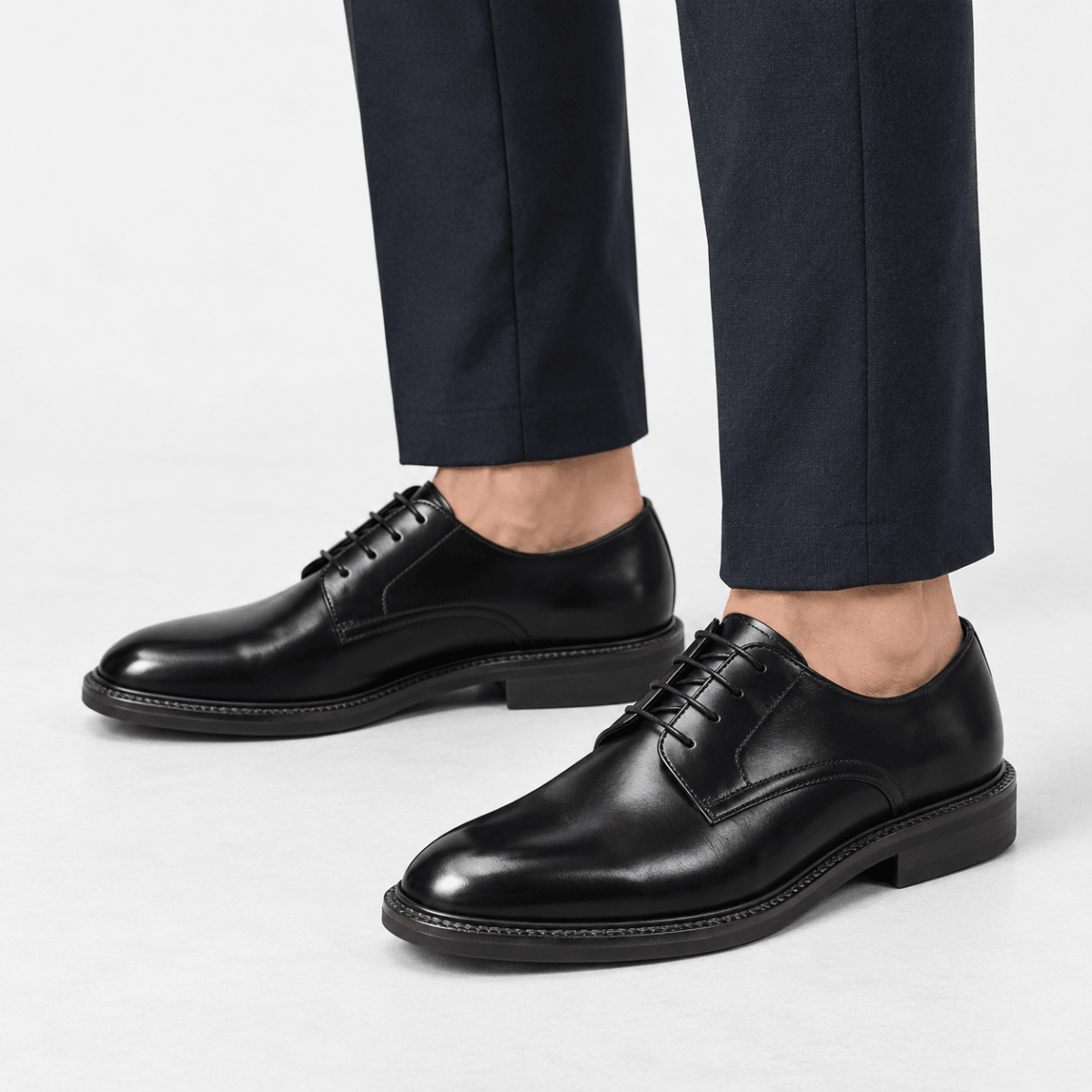 Leather plain toe derby shoes - AntoniosClothing - Black
