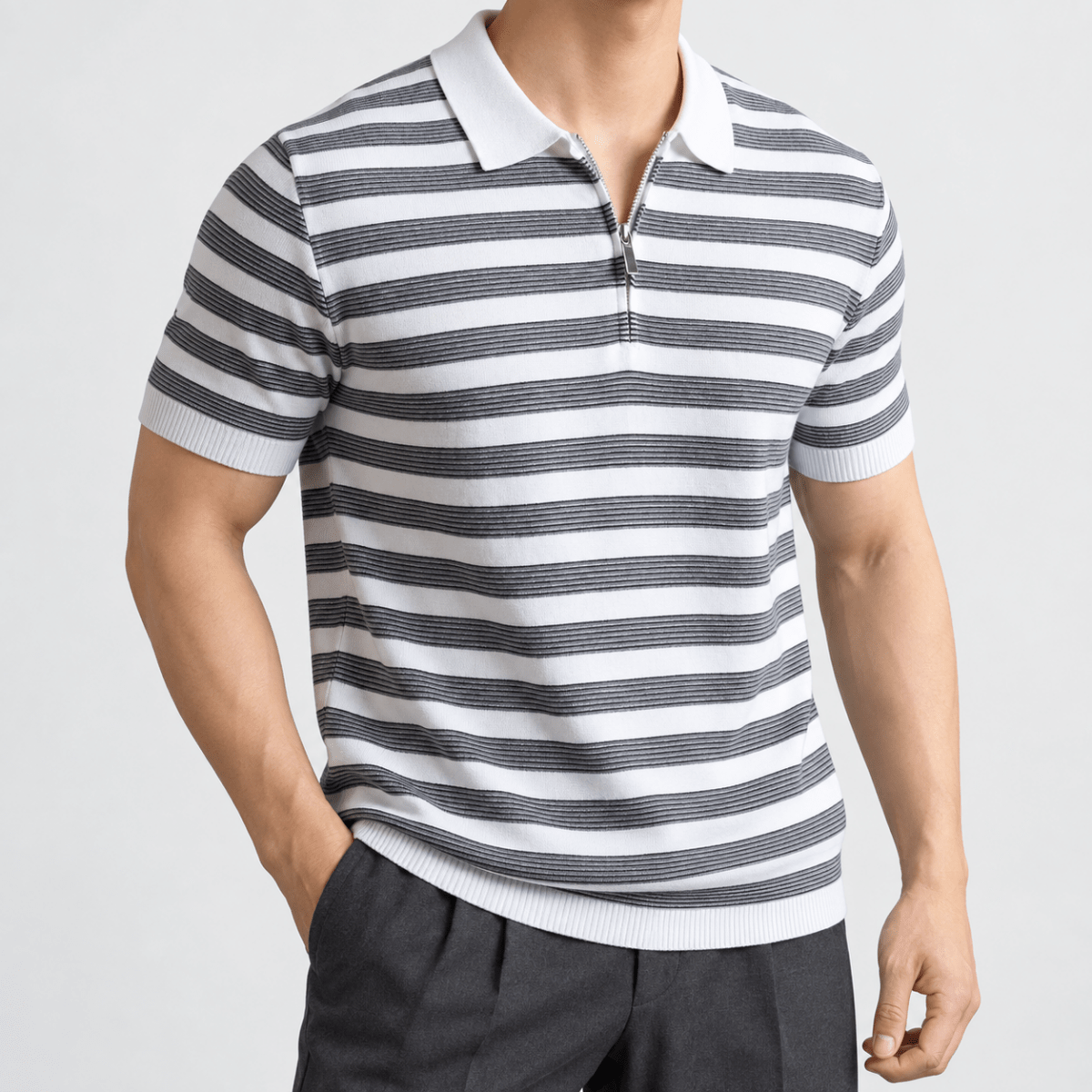 Leo spring knitted polo shirt - AntoniosClothing - Gray