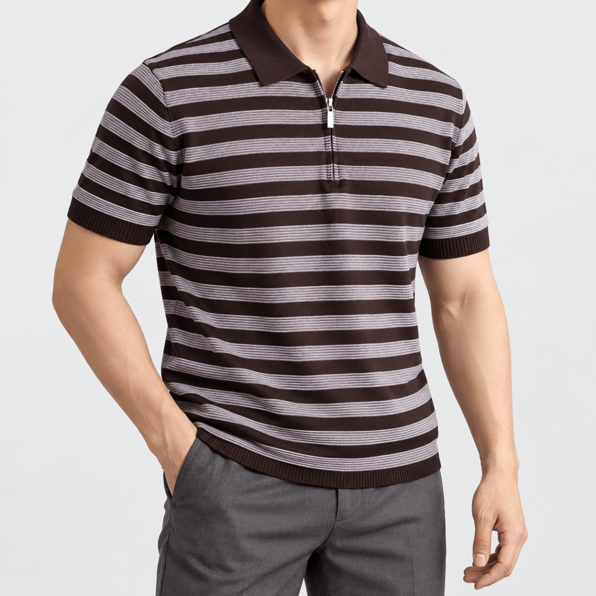 Leo spring knitted polo shirt - AntoniosClothing - Brown