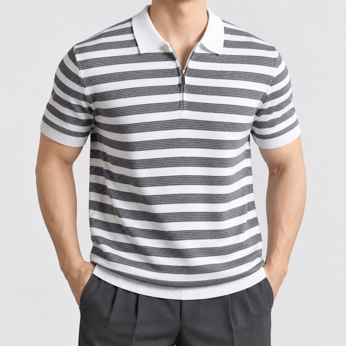 Leo spring knitted polo shirt - AntoniosClothing - Gray