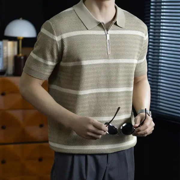 Leo striped casual polo t-shirt with zipper - Antonios