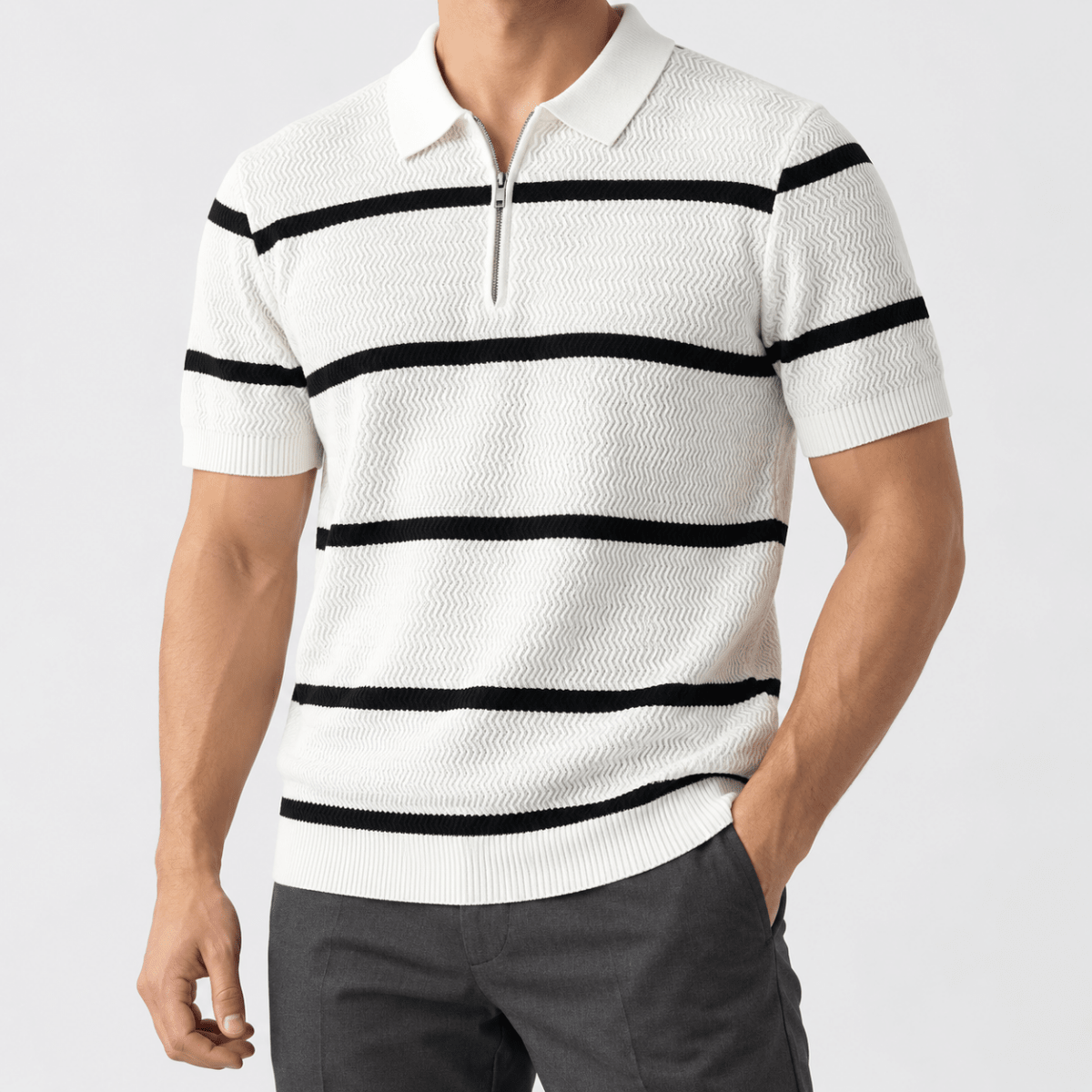 Leo striped zip polo shirt - AntoniosClothing - White