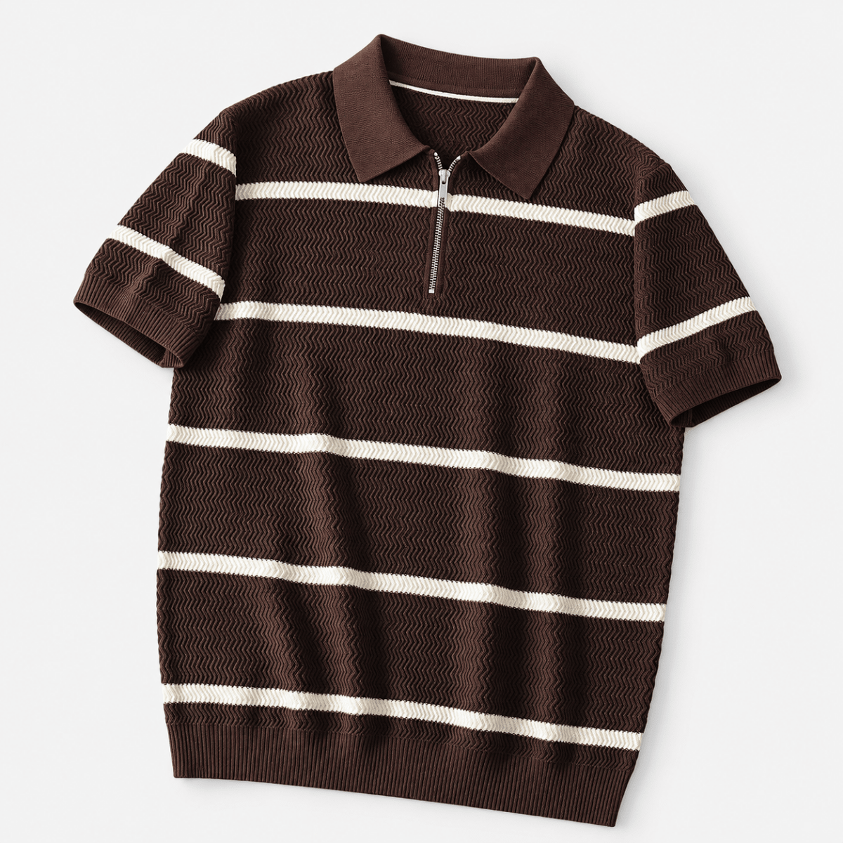 Leo striped zip polo shirt - AntoniosClothing - Brown