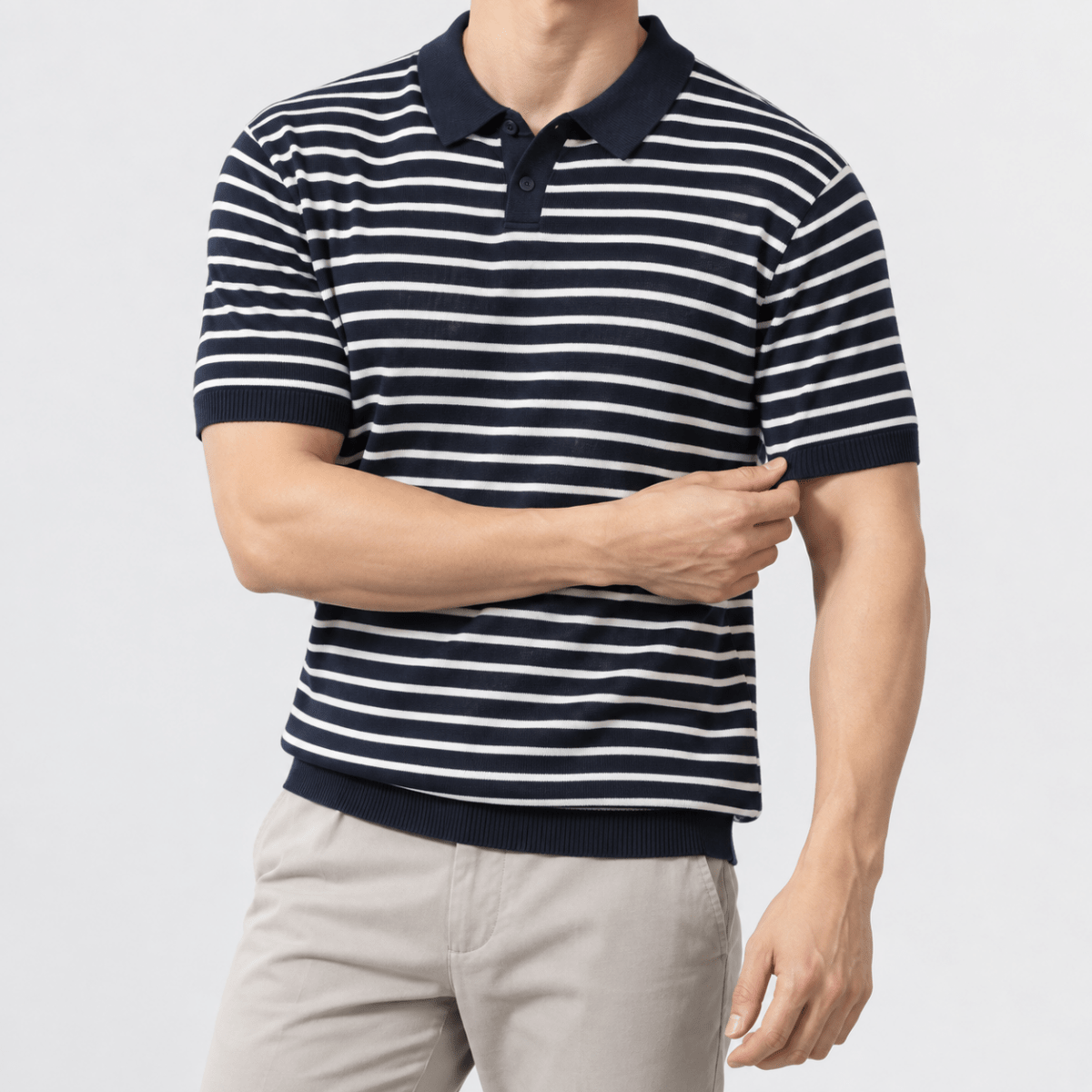 Leo summer striped polo shirt - AntoniosClothing - Navy blue