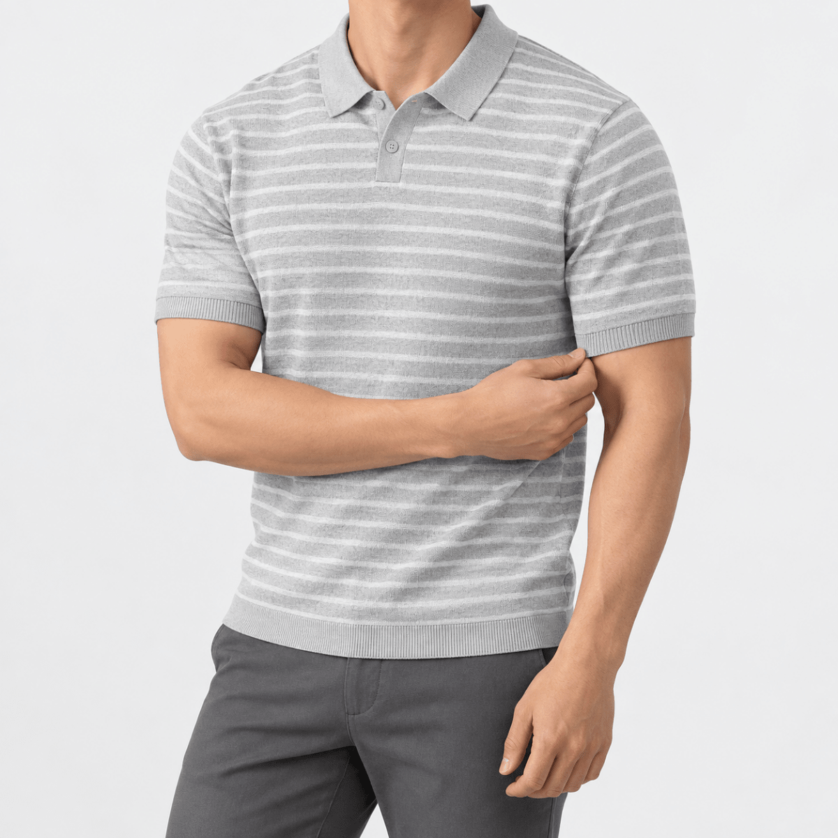 Leo summer striped polo shirt - AntoniosClothing - Gray
