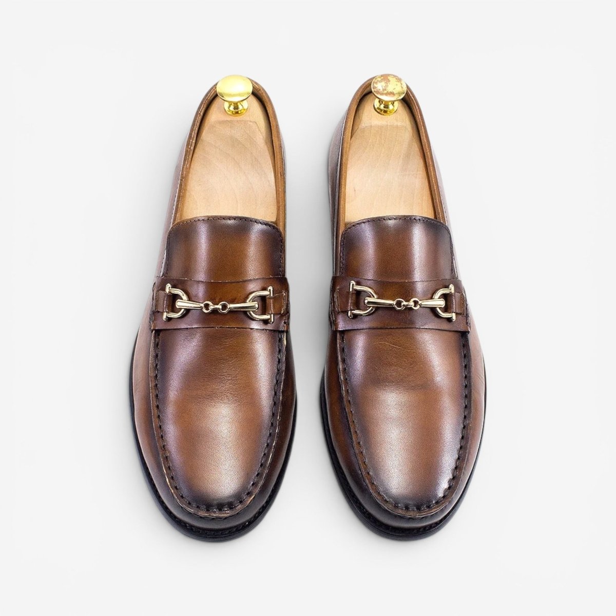 Leonardo classic italian loafers with chain - AntoniosClothing - Brown