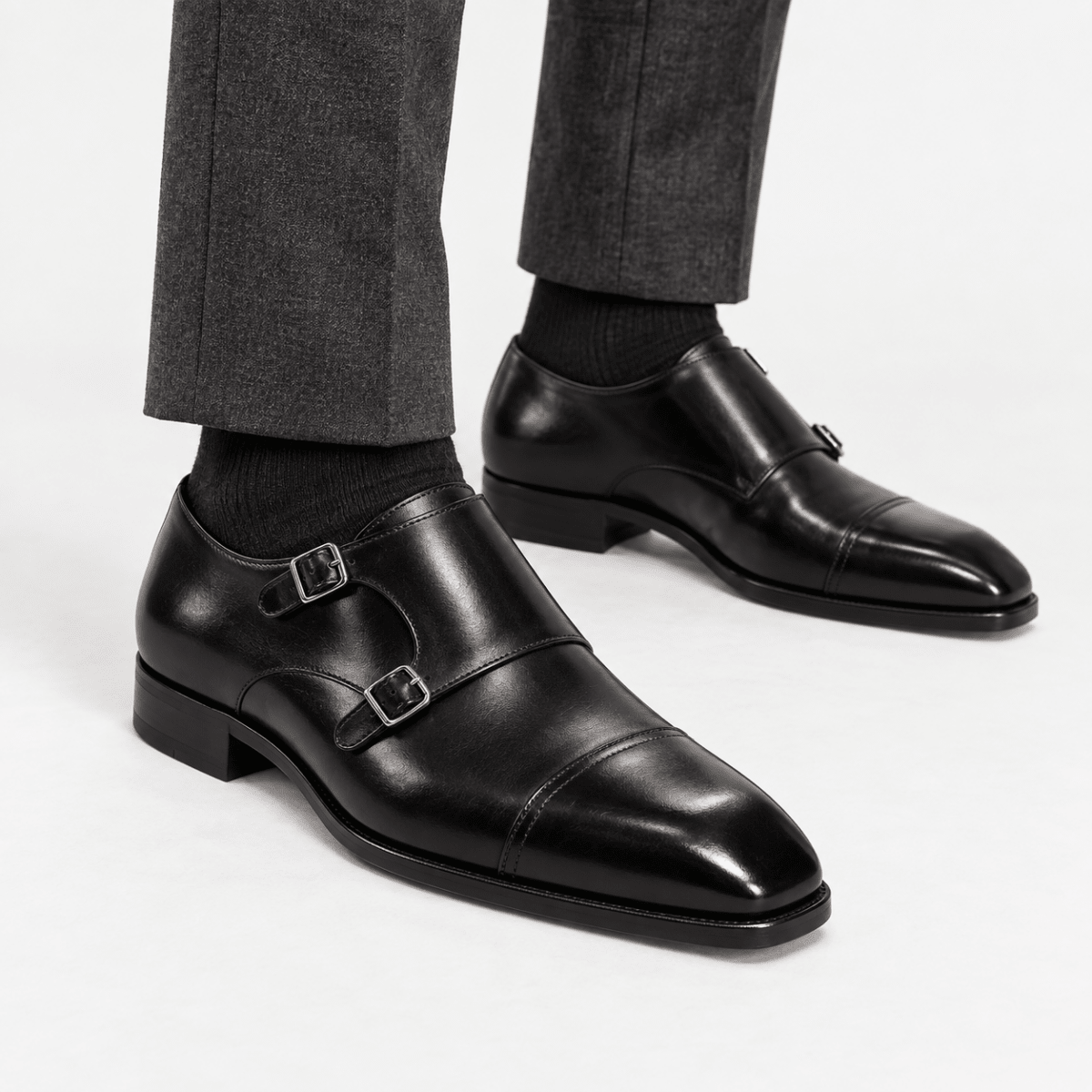 Leonardo double buckle leather shoes - AntoniosClothing - Black