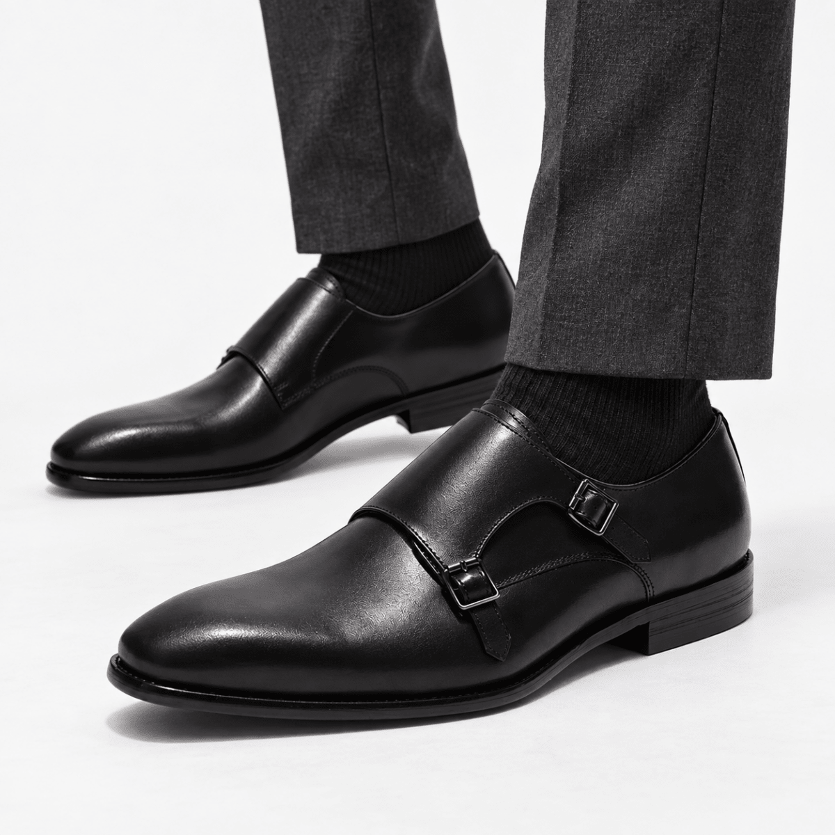 Leonardo monk-strap leather shoes - AntoniosClothing - Black