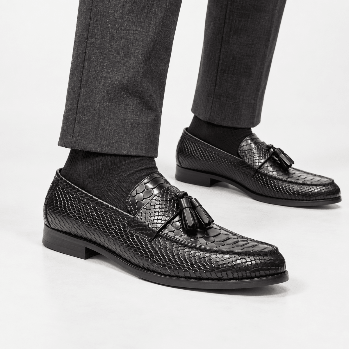 Leonardo premium pattern leather loafers - AntoniosClothing - Black