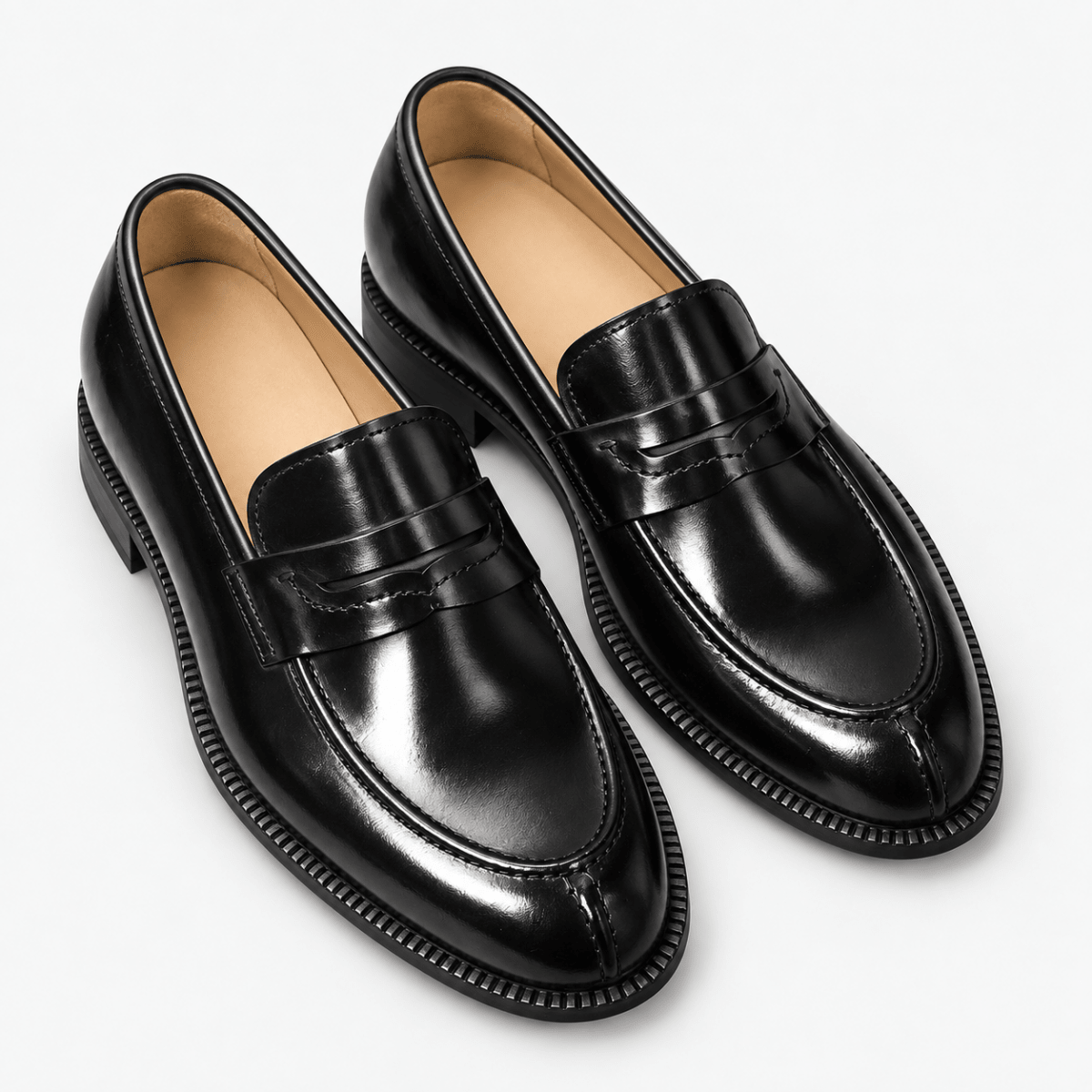 Leonardo shiny genuine leather loafers - AntoniosClothing - Black