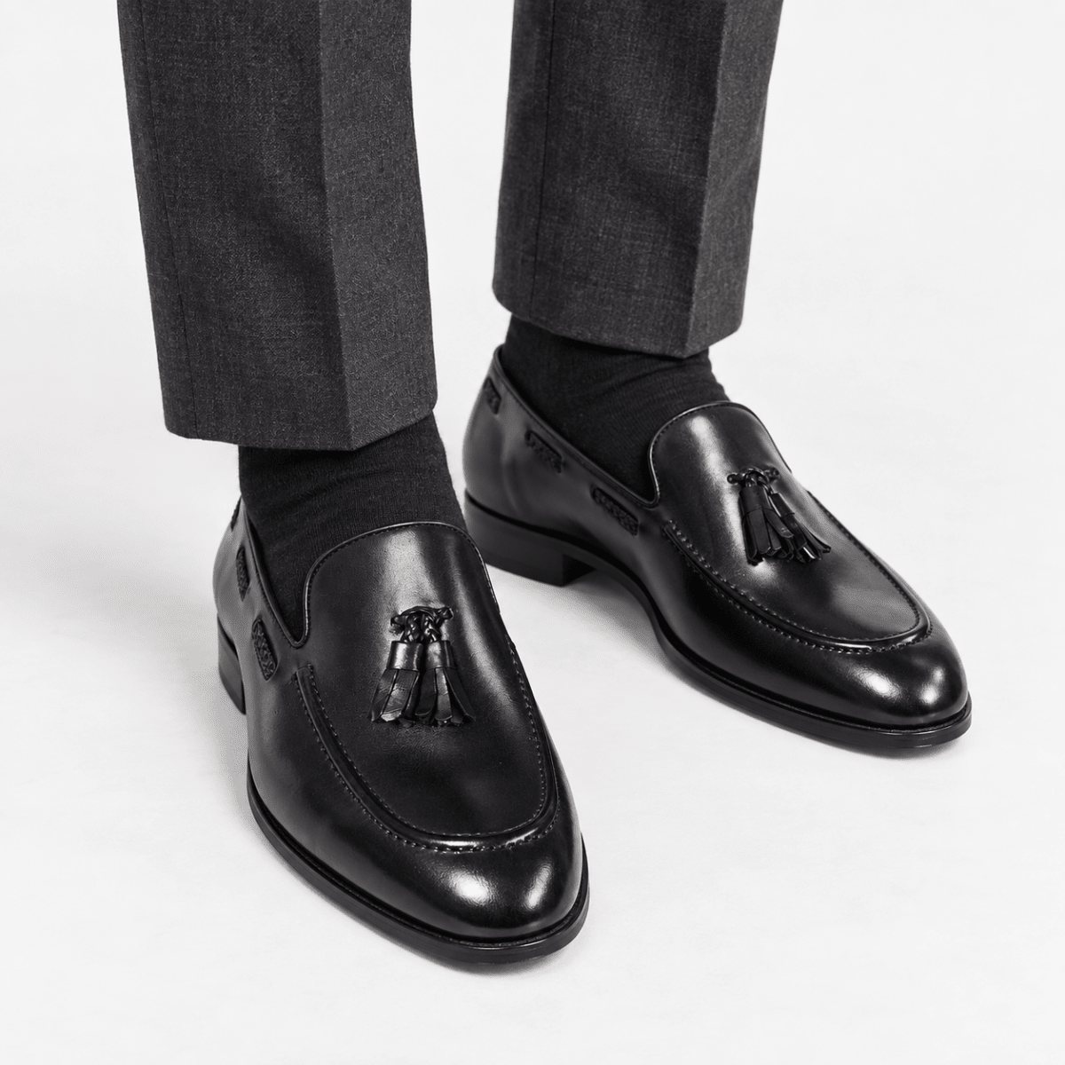 Leonardo tassel genuine leather loafers - AntoniosClothing - Black