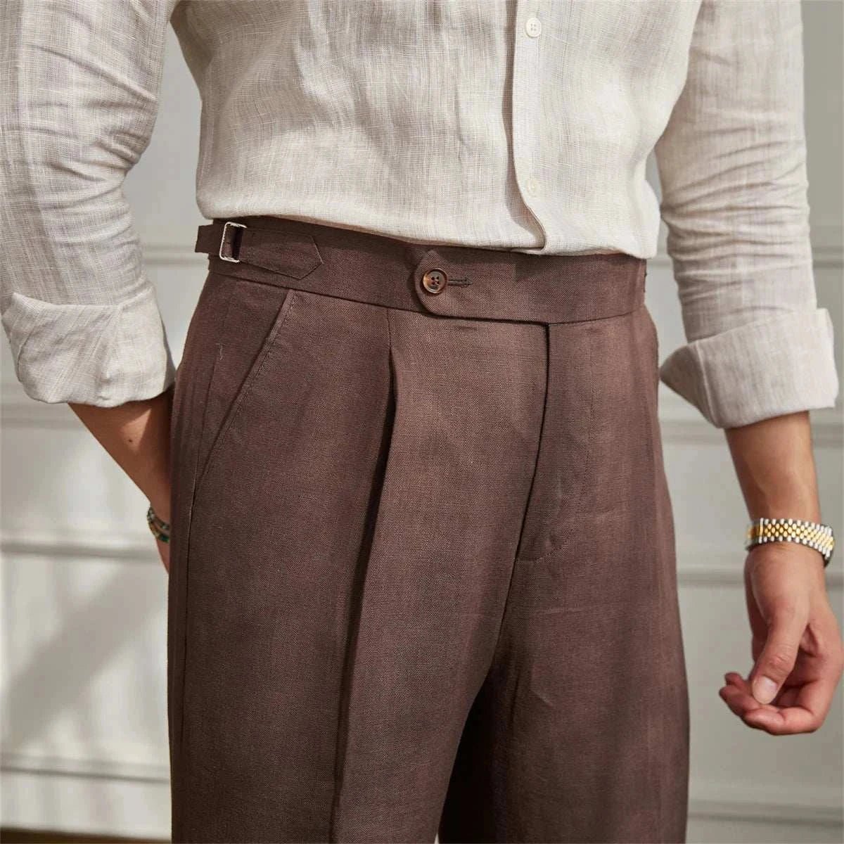 Lightweight italian high - waist trousers - Antonios