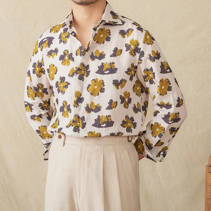 Linen beach printed long - sleeve shirt - Antonios