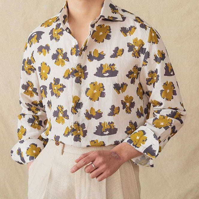 Linen beach printed long - sleeve shirt - Antonios