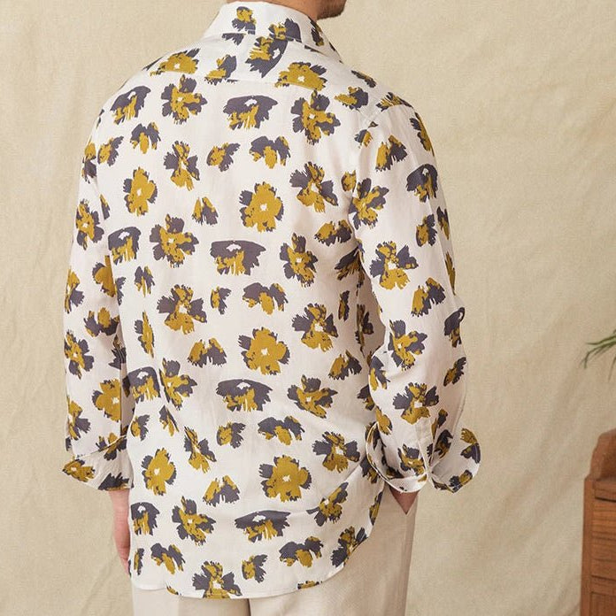 Linen beach printed long - sleeve shirt - Antonios