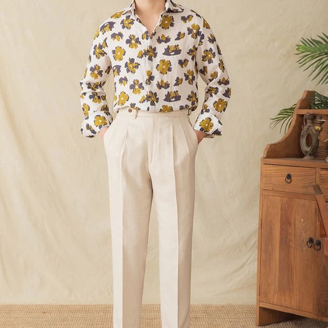 Linen beach printed long - sleeve shirt - Antonios