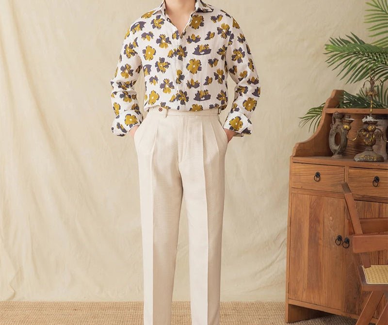 Linen beach printed long - sleeve shirt - Antonios