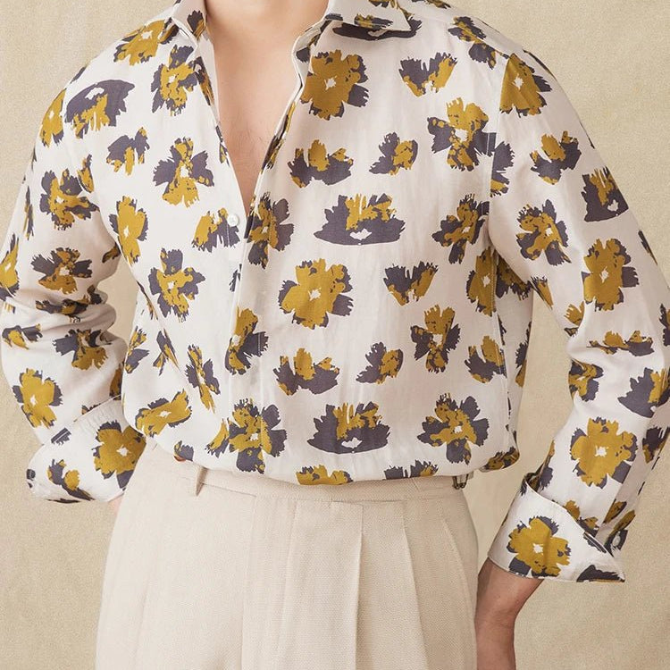 Linen beach printed long - sleeve shirt - Antonios