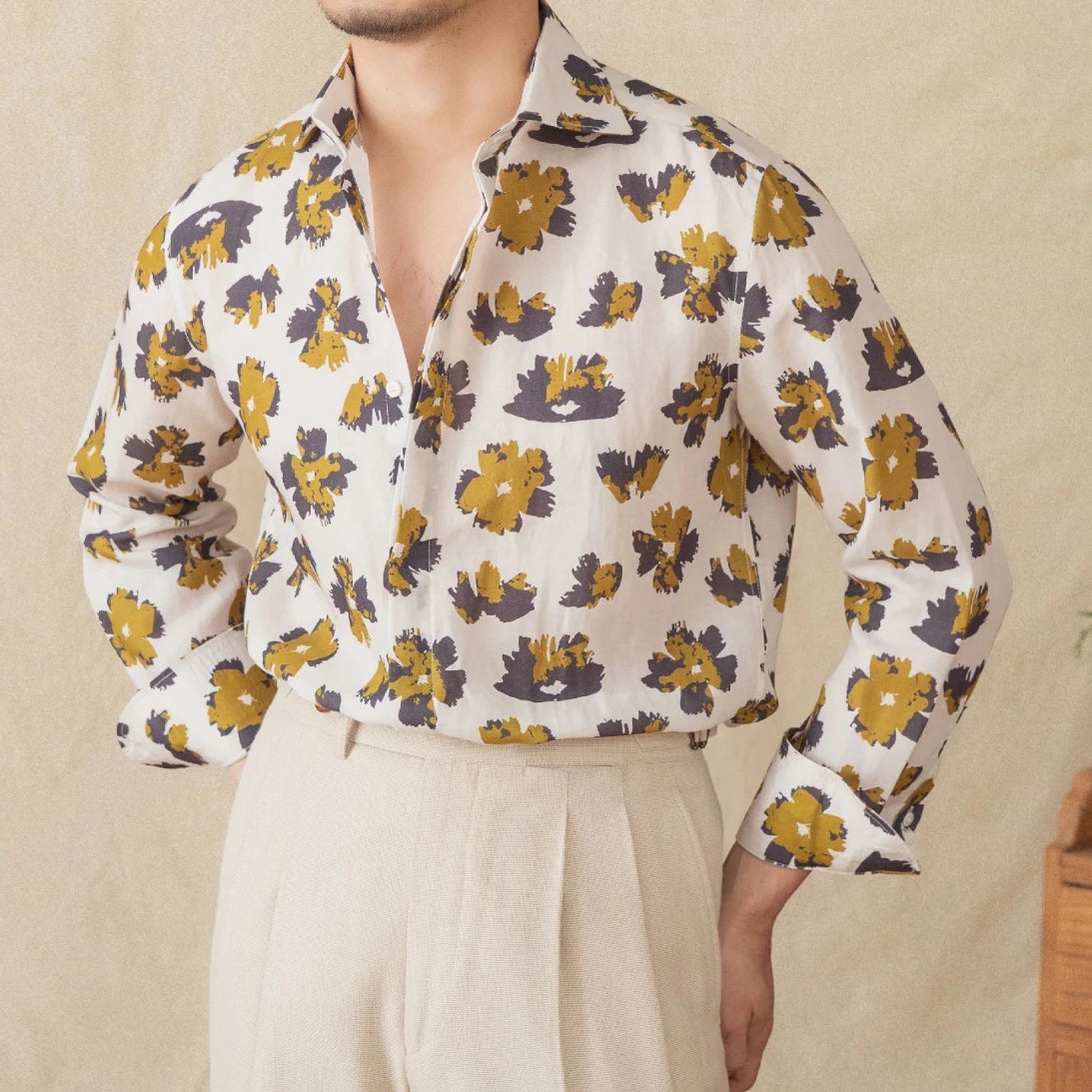 Linen beach printed long - sleeve shirt - Antonios