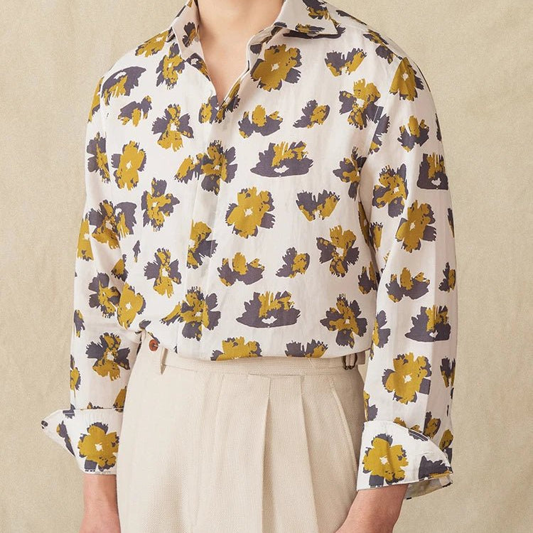 Linen beach printed long - sleeve shirt - Antonios