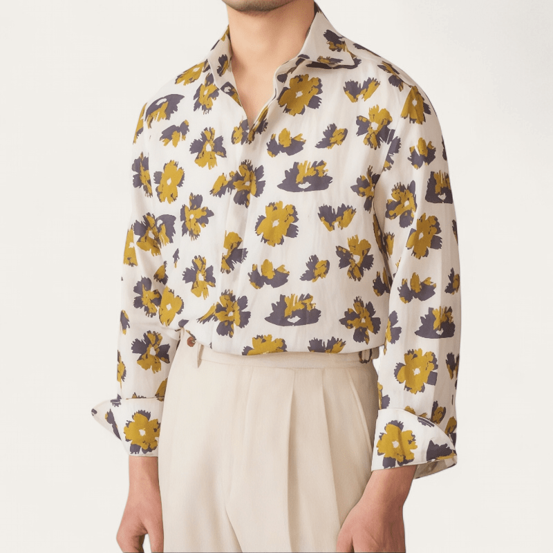 Linen beach printed long - sleeve shirt - Antonios