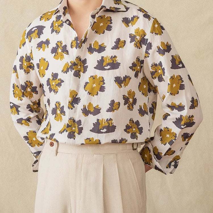 Linen beach printed long - sleeve shirt - Antonios