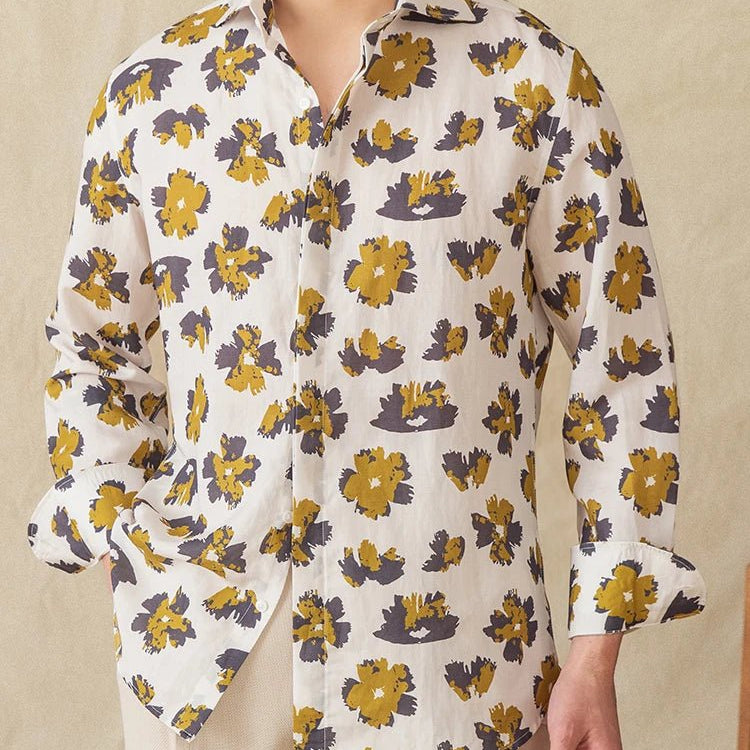 Linen beach printed long - sleeve shirt - Antonios