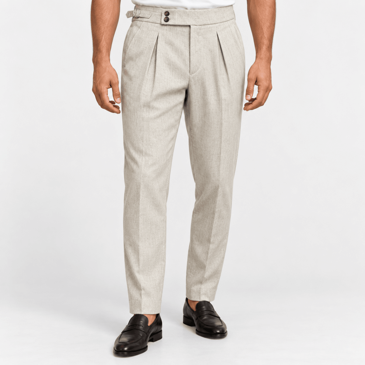 Linen blend pleated trousers - AntoniosClothing - Ivory