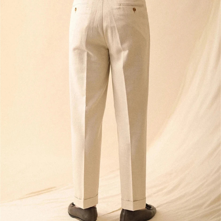 Linen straight fit business pants - Antonios