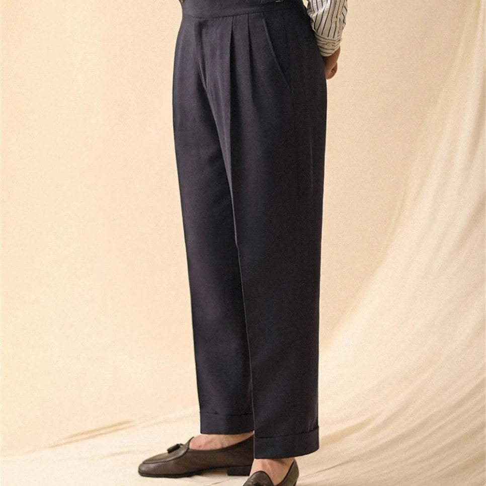 Linen straight fit business pants - Antonios