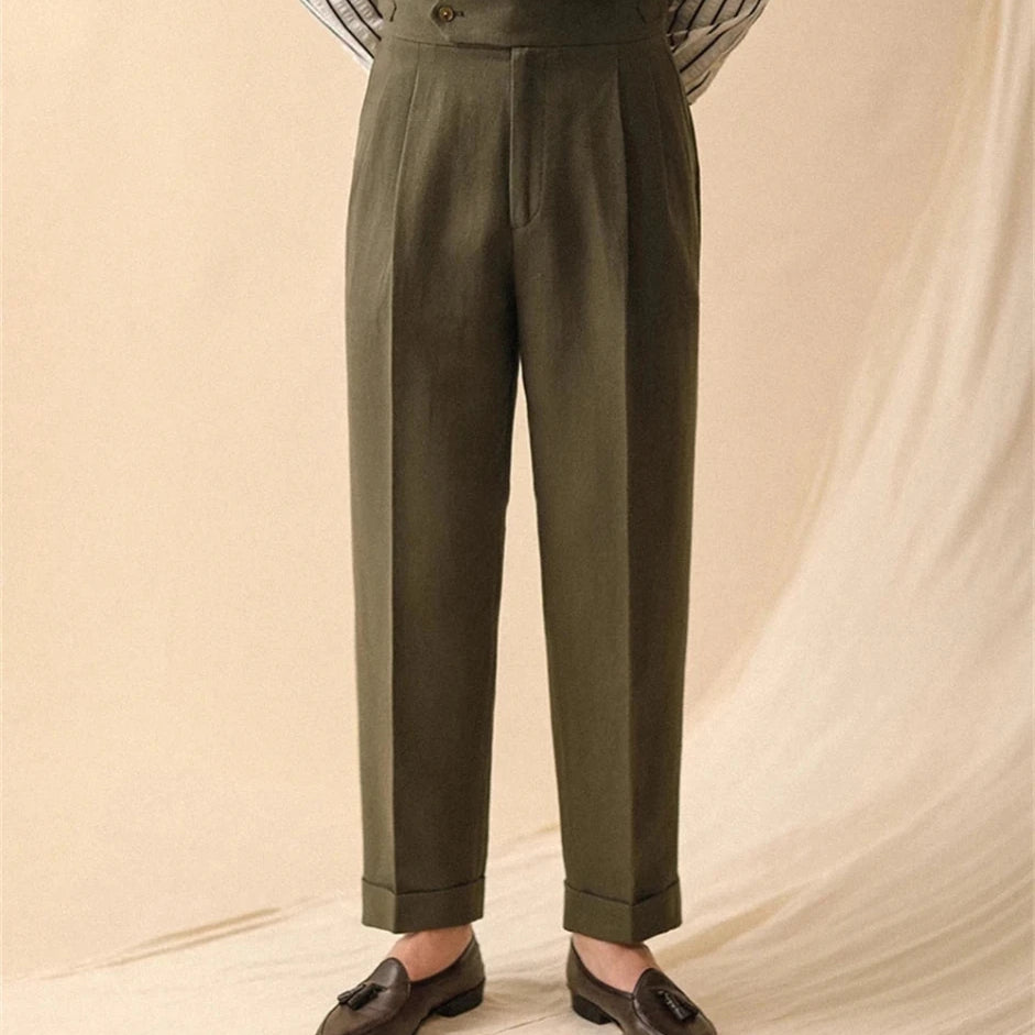 Linen straight fit business pants - Antonios