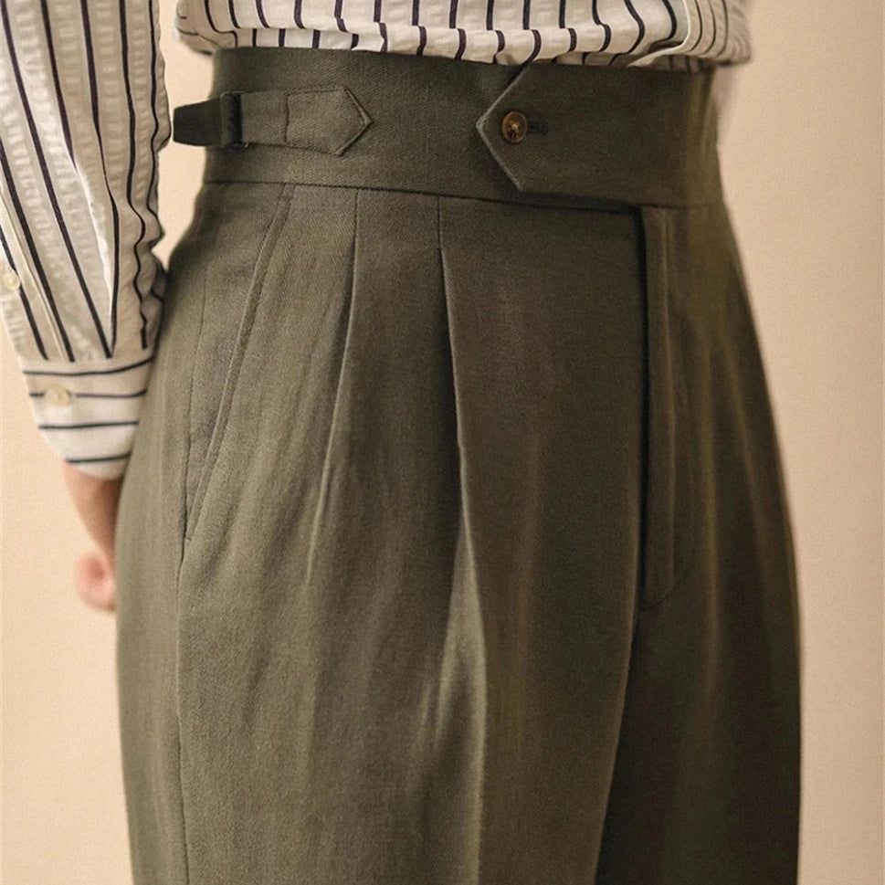 Linen straight fit business pants - Antonios