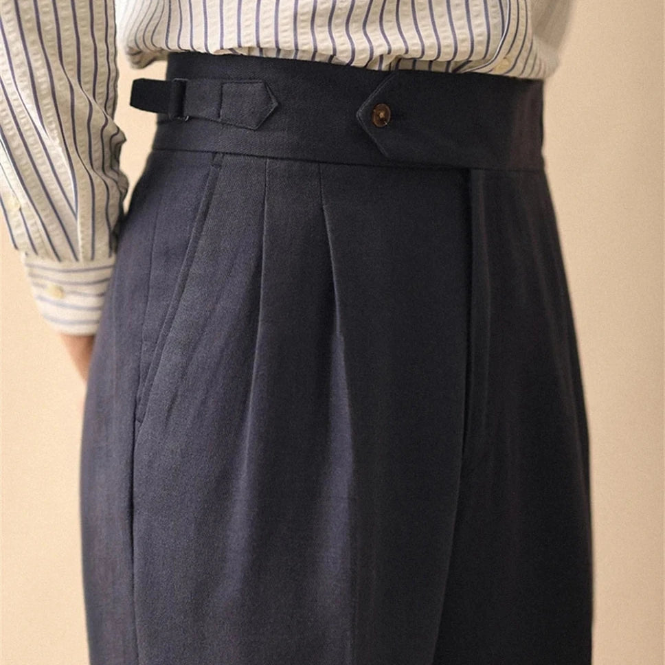 Linen straight fit business pants - Antonios