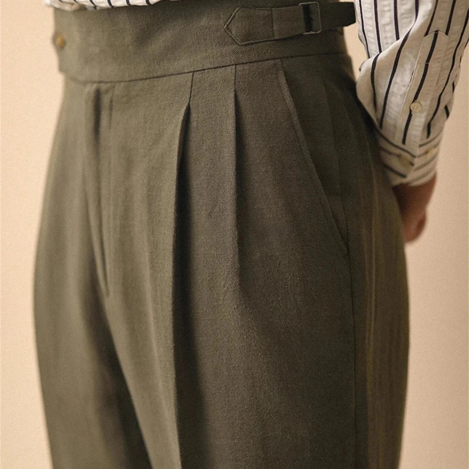 Linen straight fit business pants - Antonios