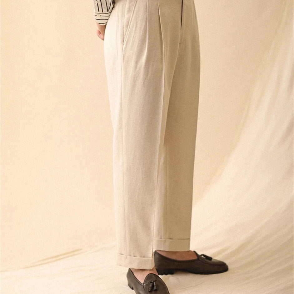 Linen straight fit business pants - Antonios