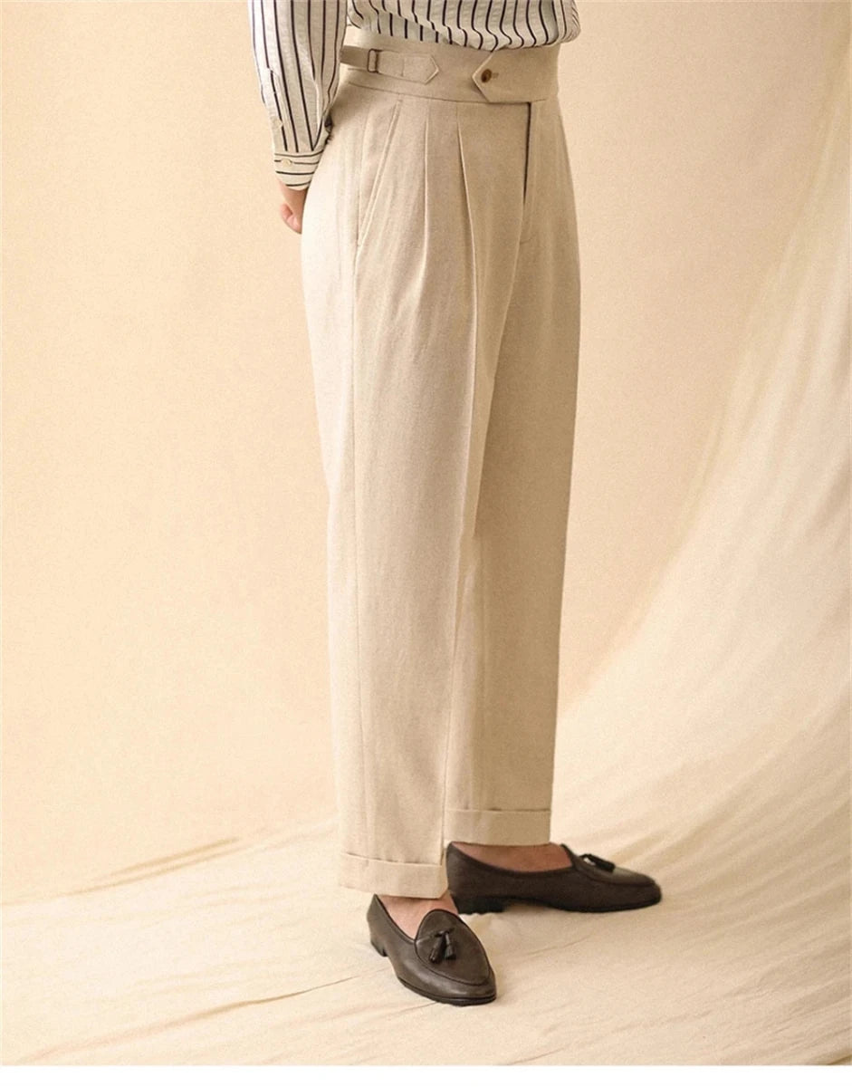 Linen straight fit business pants - Antonios