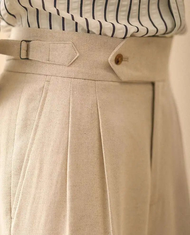 Linen summer high - waist elegant trousers - Antonios