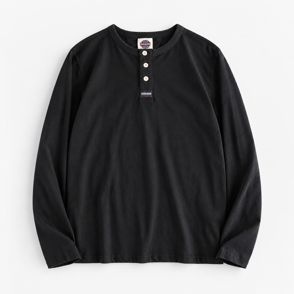 Cotton button-neck sweater — Black