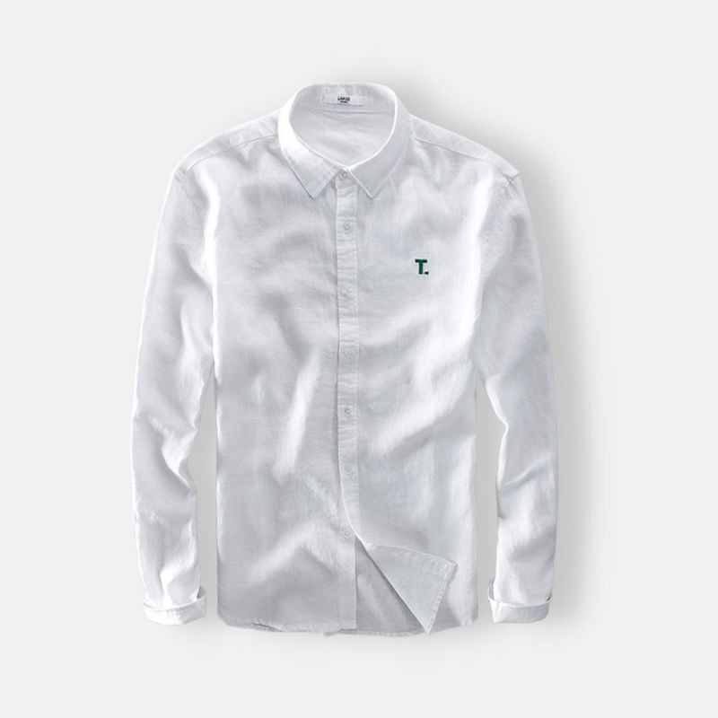 Men's Antonios Long Sleeve Shirt Cotton in white, smart casual style, breathable cotton and linen.