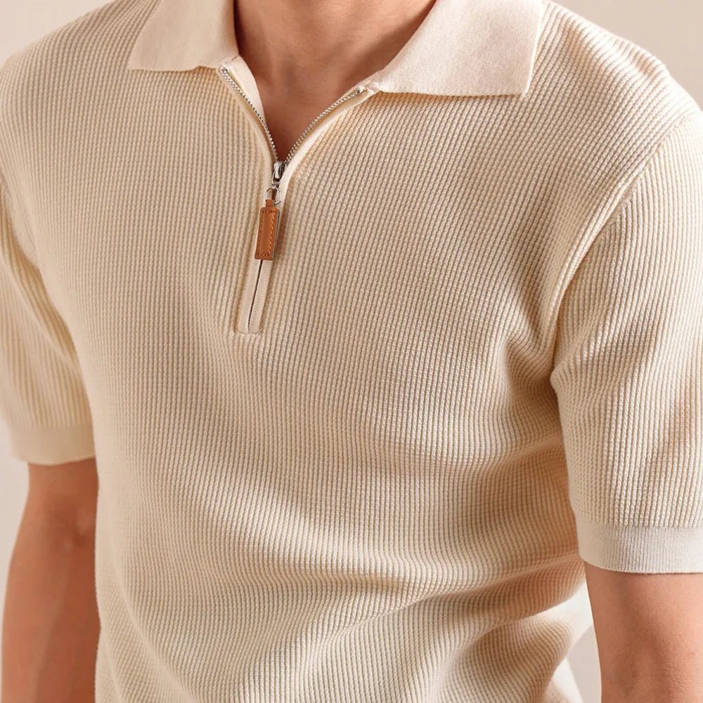 Lyocell blend knitted zippper polo t-shirt - Antonios