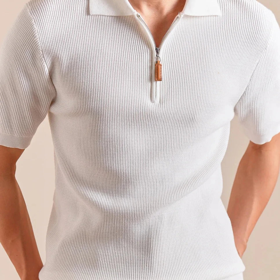 Lyocell blend knitted zippper polo t-shirt - Antonios