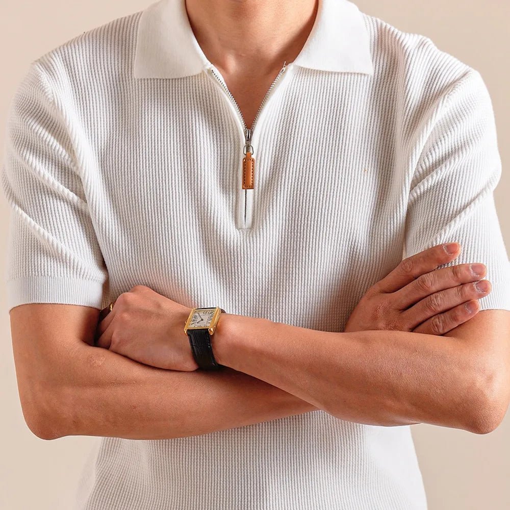 Lyocell blend knitted zippper polo t-shirt - Antonios