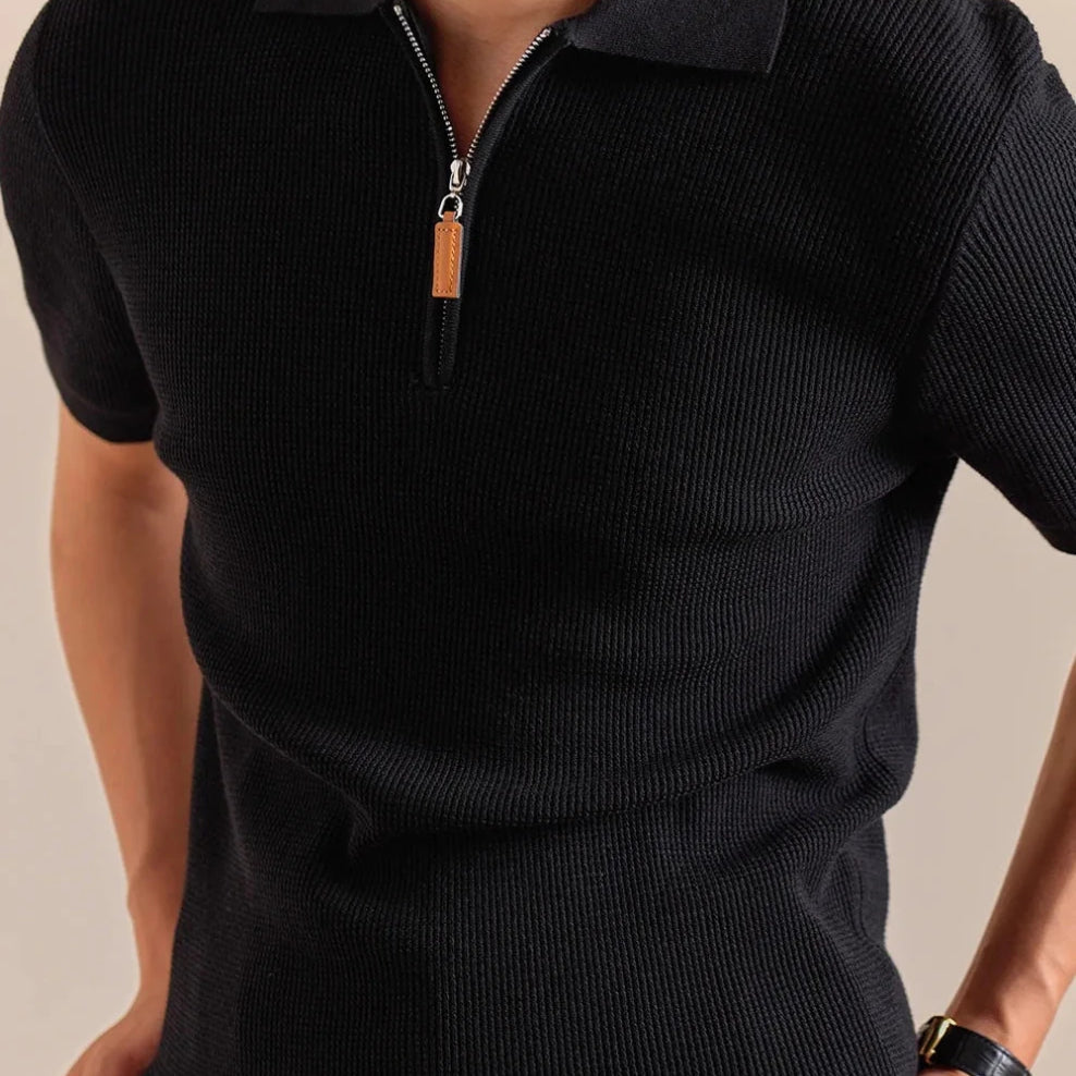 Lyocell blend knitted zippper polo t-shirt - Antonios