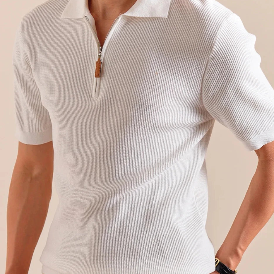 Lyocell blend knitted zippper polo t-shirt - Antonios