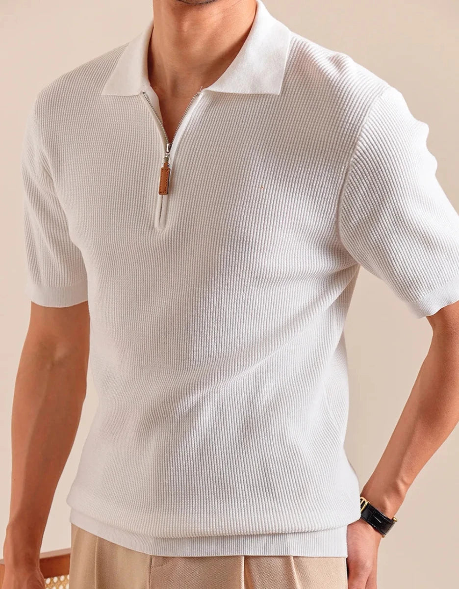 Lyocell blend knitted zippper polo t-shirt - Antonios
