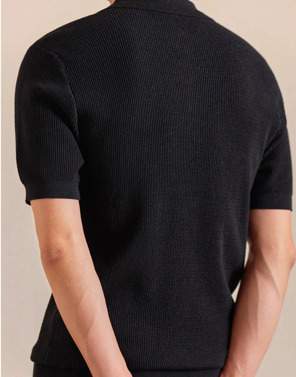 Lyocell blend knitted zippper polo t-shirt - Antonios